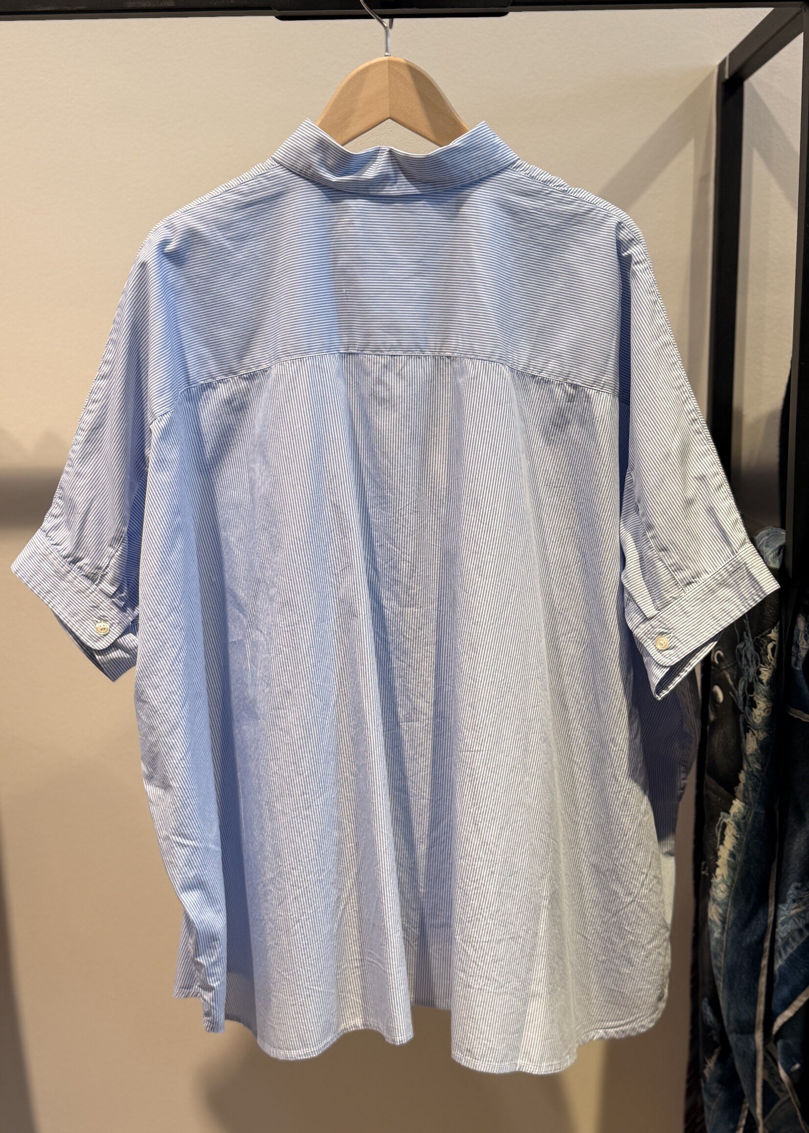 DENIMIST Denimist Emma Cuffed Shirt | Light Blue Mini Stripe