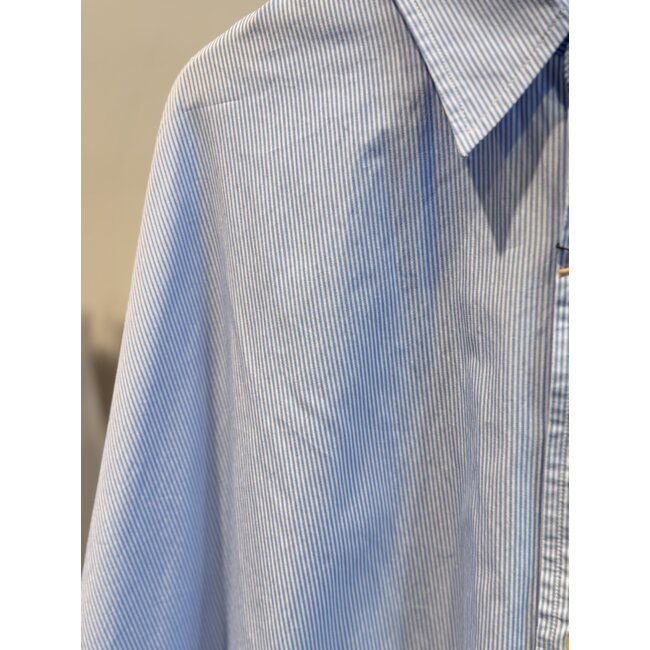 DENIMIST Emma Cuffed Shirt | Light Blue Mini Stripe