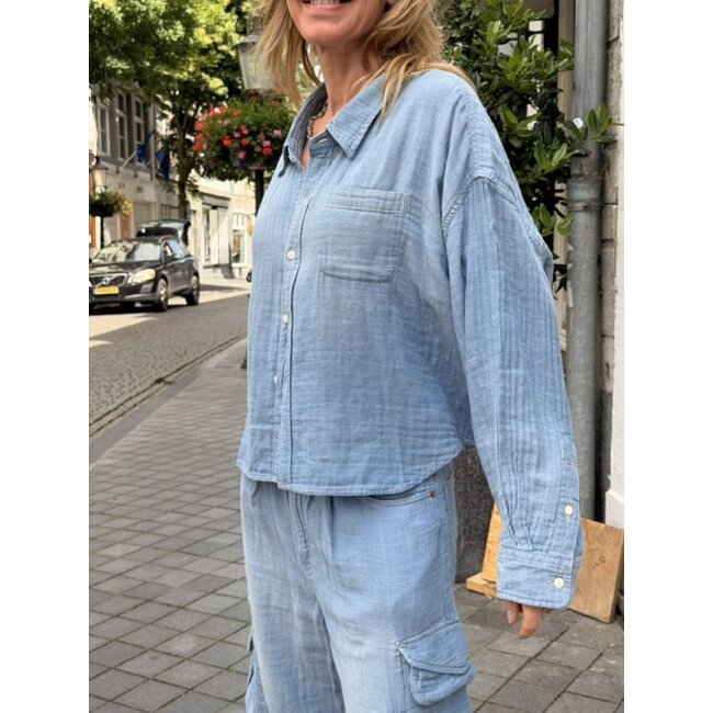 Denimist Cropped Work Shirt | Indigo Chambray