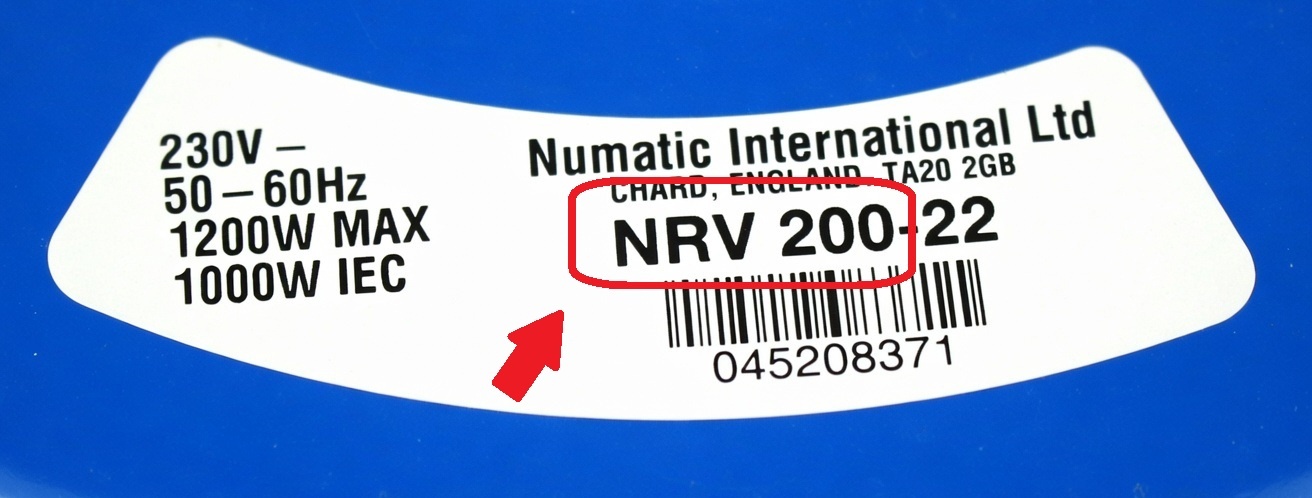 Numatic stofzuiger modelnummer vinden