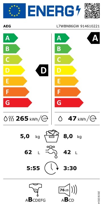 AEG DualSense L7WBN86GW - Was-droogcombinatie