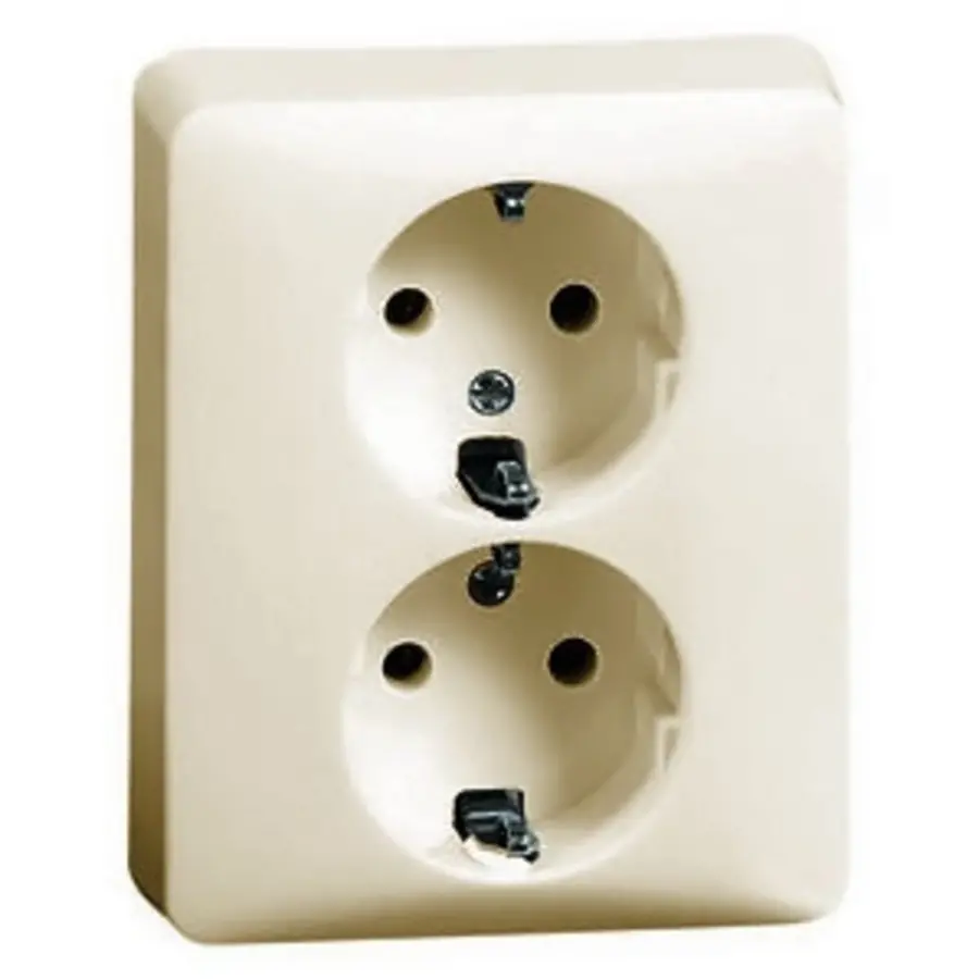 PEHA wandcontactdoos randaarde kindveilig 2-voudig compleet voor enkele inbouwdoos Standard creme (80.6612 SI W)
