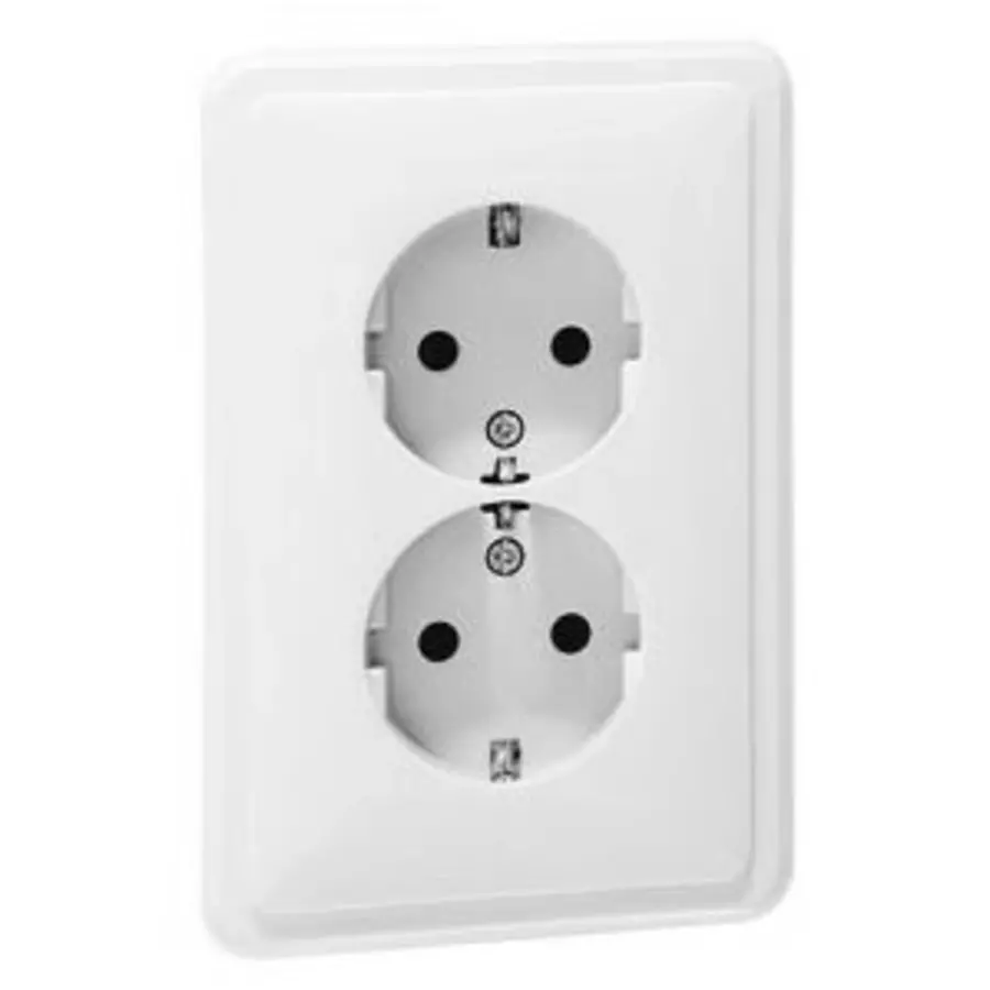 PEHA wandcontactdoos 2-voudig randaarde Safety+ voor ovale 1,5 inbouwdoos Standard levend wit (80.6412.02 SI)