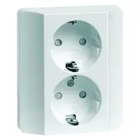 PEHA wandcontactdoos 2-voudig randaarde kindveilig voor enkele inbouwdoos Standard creme glans (80.6512 SI W)