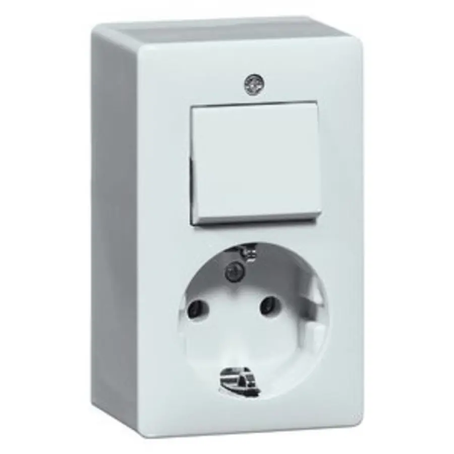 PEHA combinatie schakelaar en wandcontactdoos randaarde opbouw wit (6696.02)