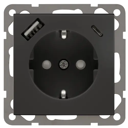 PEHA wandcontactdoos randaarde met USB A-C aansluiting 3.4 A Badora zwart mat (D 11.6511.193 SI USB)