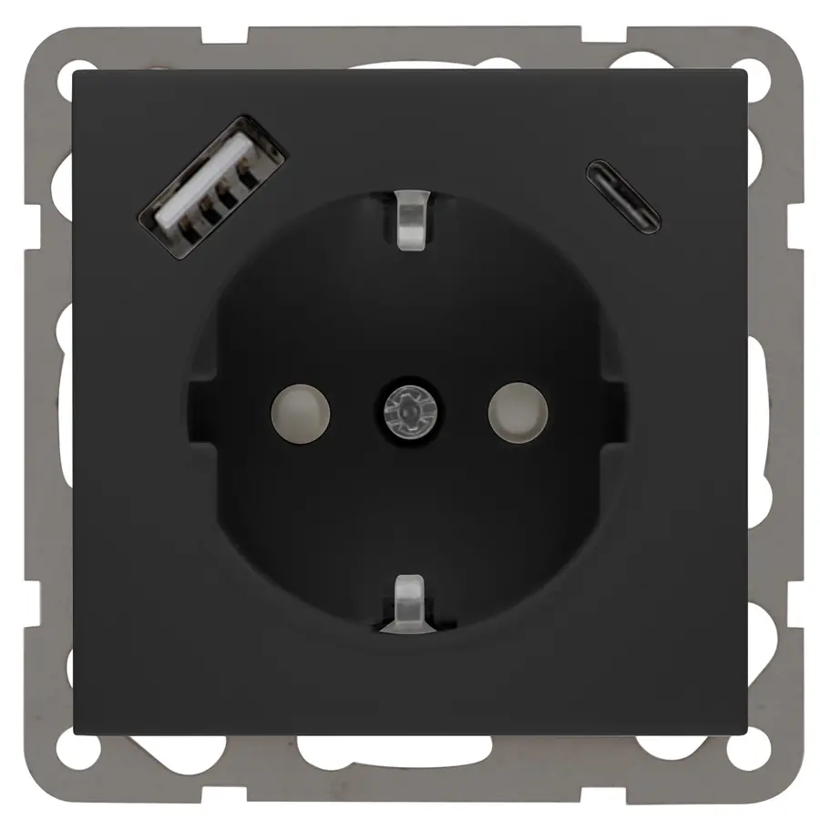 PEHA wandcontactdoos met USB A en C 3.4A voor Nova - Standard - Dialog zwart mat (D 6511.193 SI USB CA)