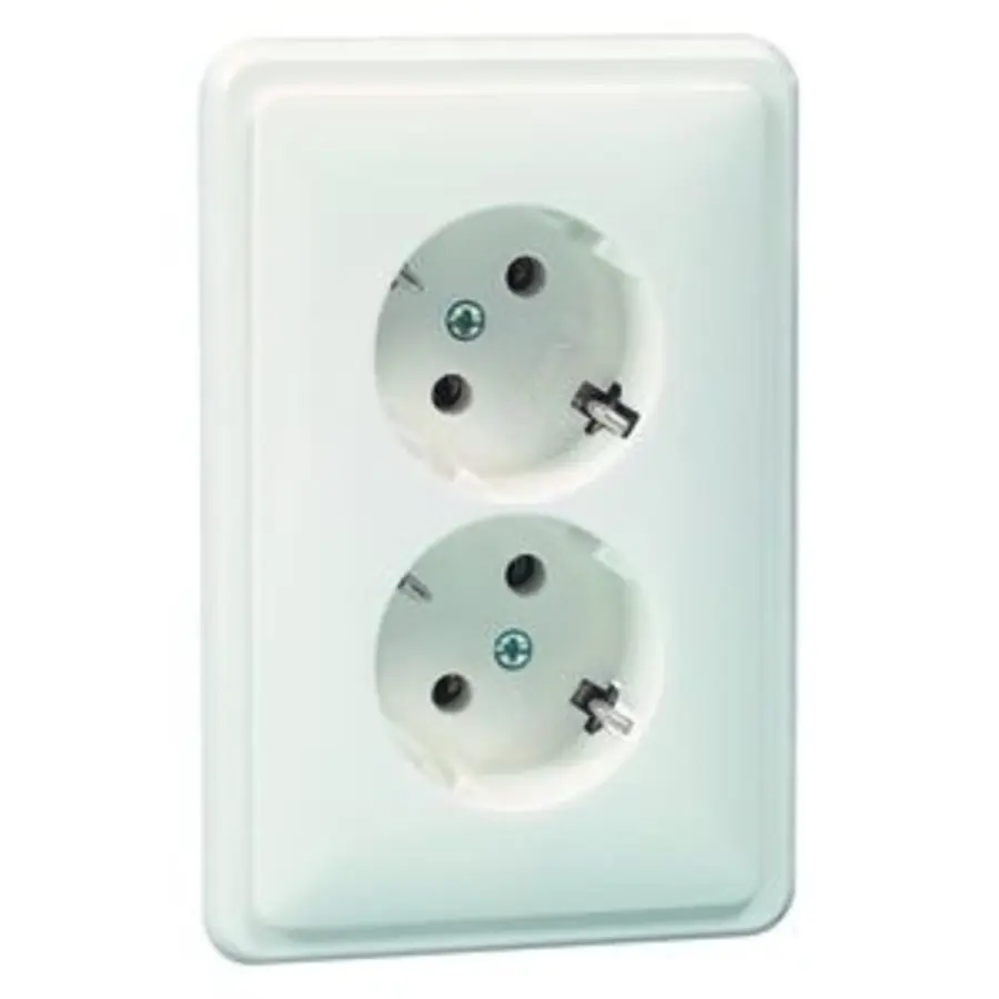 PEHA wandcontactdoos 2-voudig randaarde 45gr. gedraaid voor ovale 1,5 inbouwdoos Standard levend wit (80.6512.02 WI)
