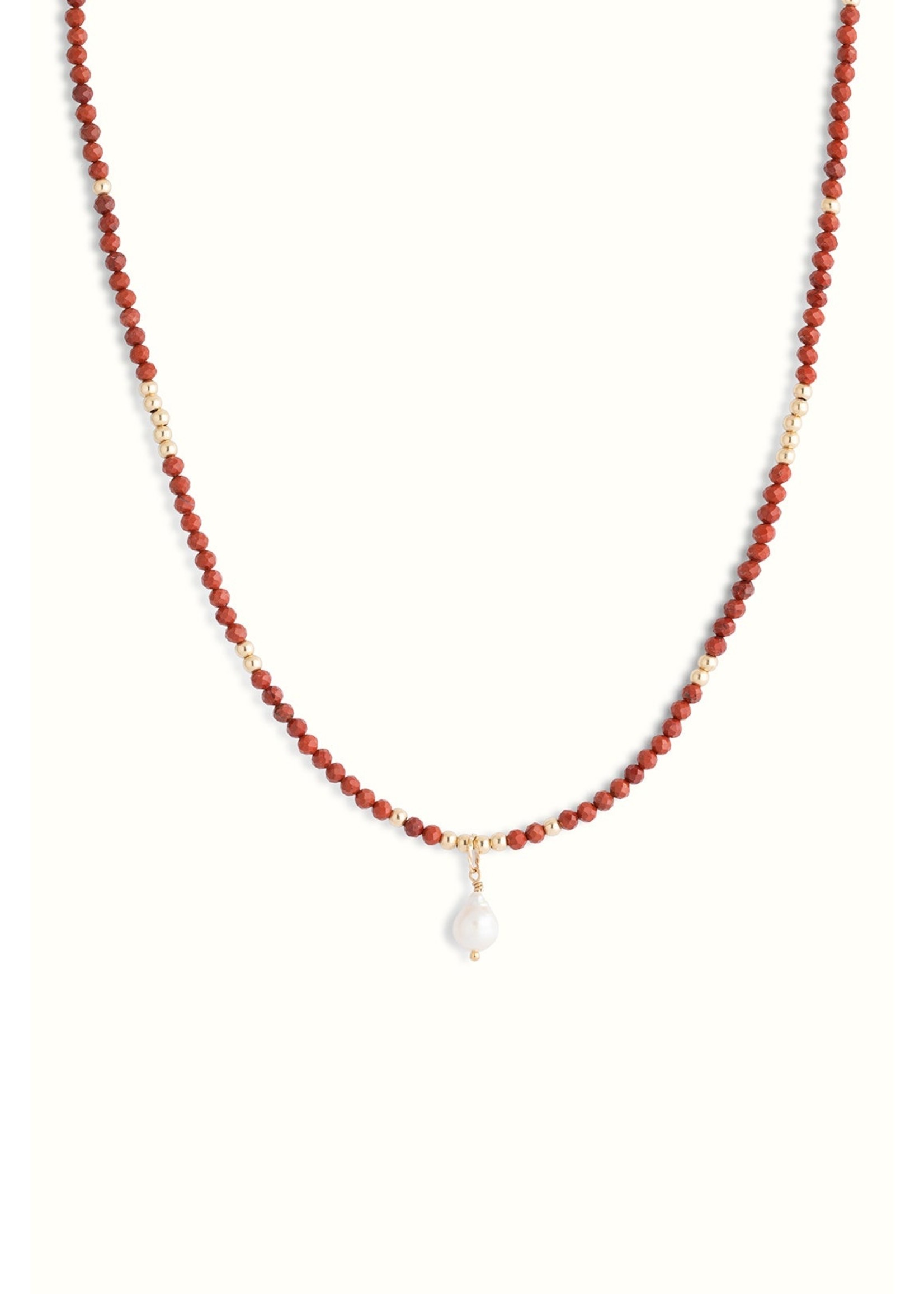 Nown Gigi Red Jasper Pearl Drop Necklace Gold Filled