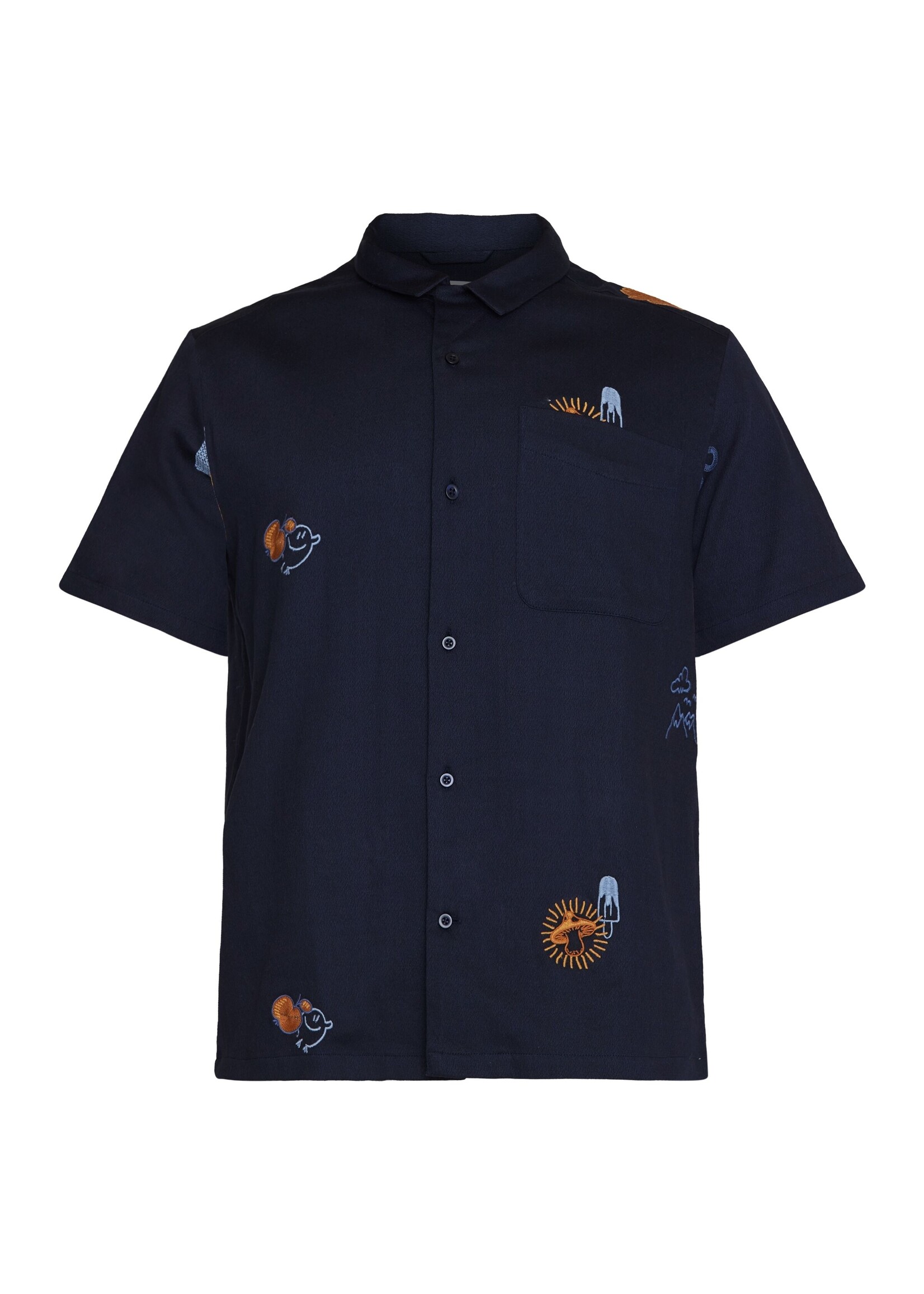 Knowledge Cotton Box Fit Short Sleeve Shirt With Embroidery