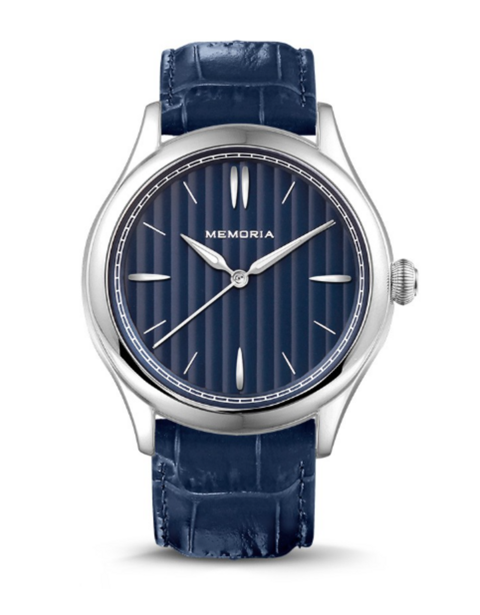 Memoria gedenkhorloge met zilver en blauwe wijzerplaat  en bandje naar keuze - Copy