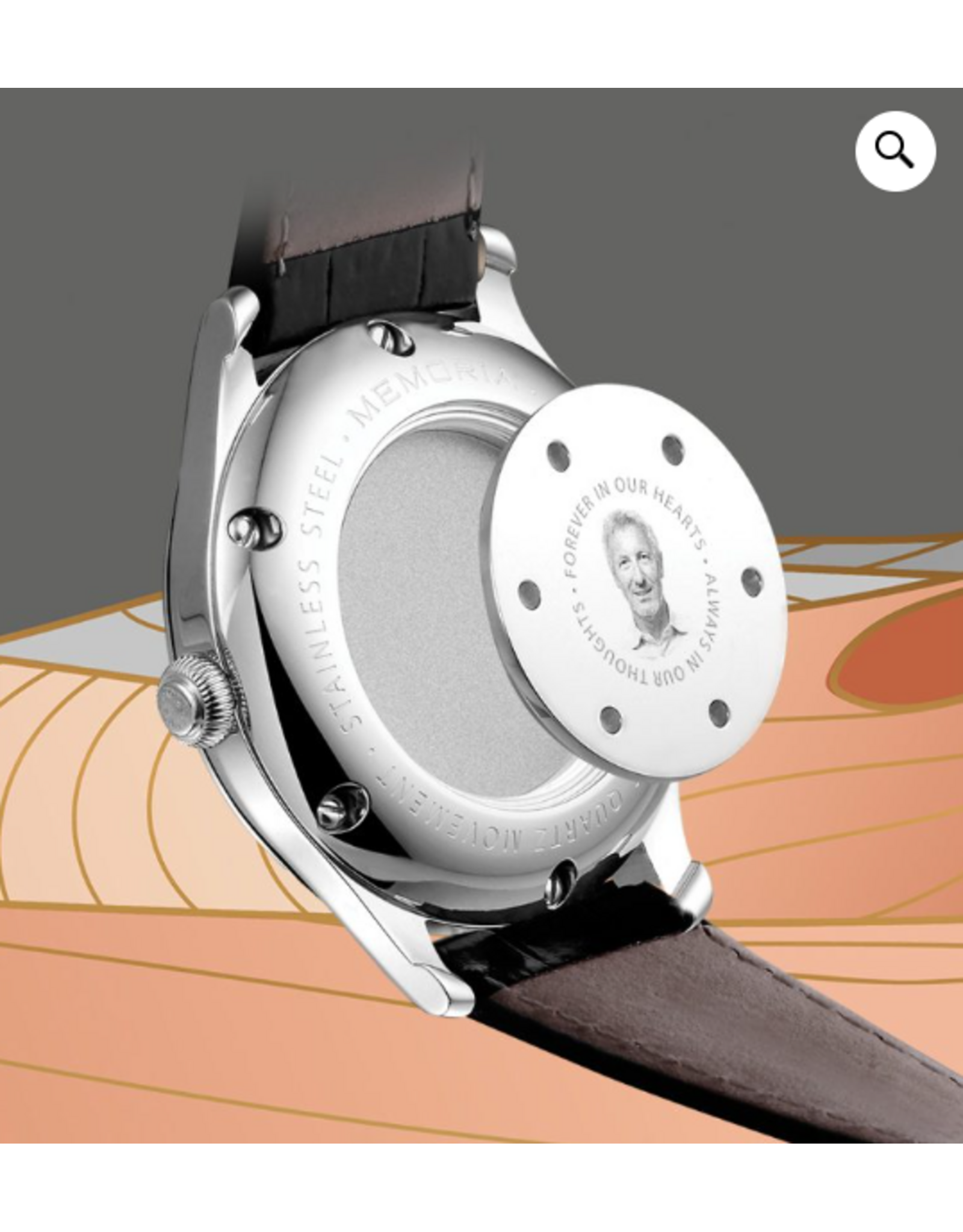 Memoria gedenkhorloge met zilveren wijzerplaat en zilverkleurige bandje
