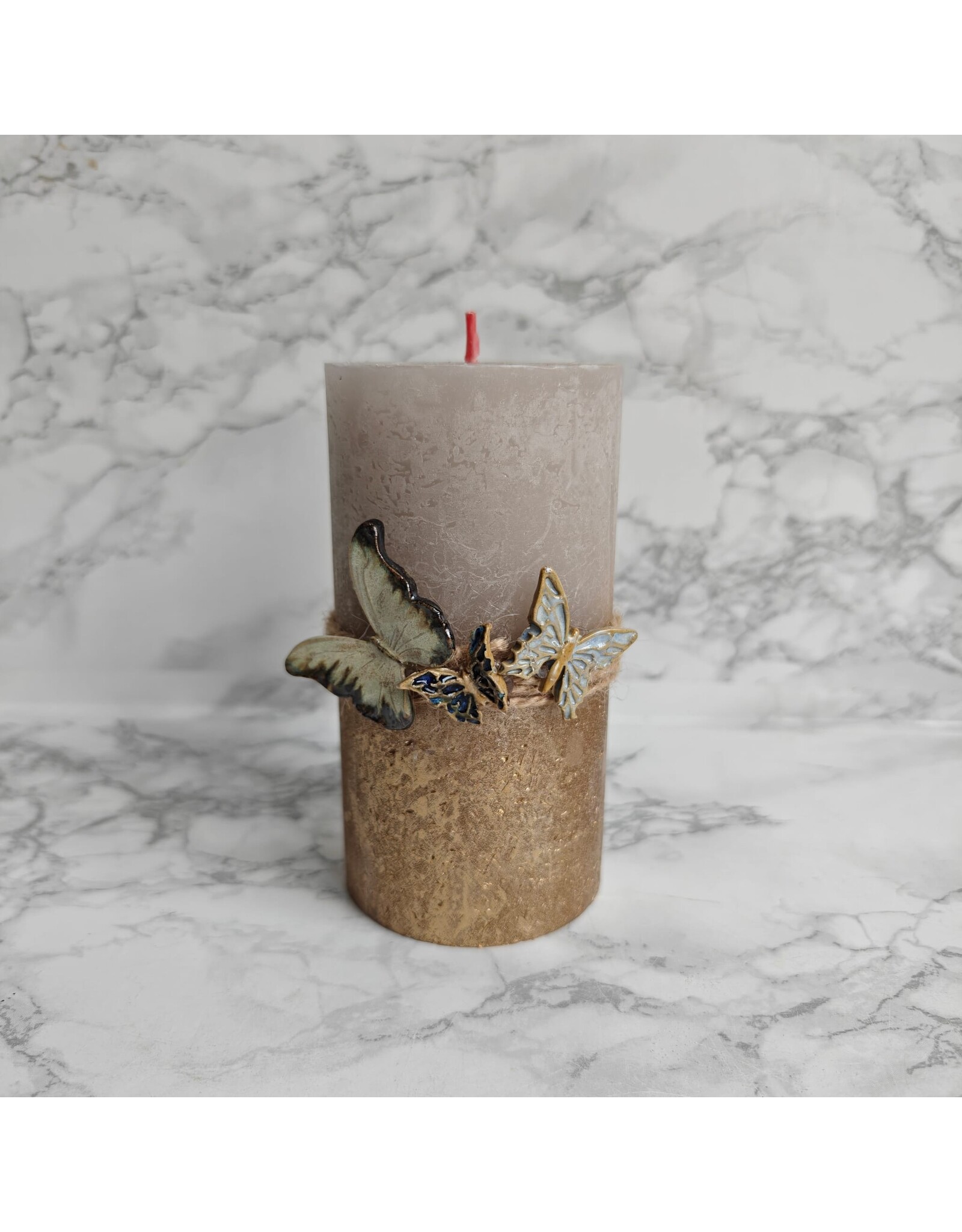 Bina Handmade Grote kaars met vlinders in keramiek
