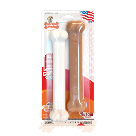 Nylabone Power chew duo bacon en kip kluif maat L