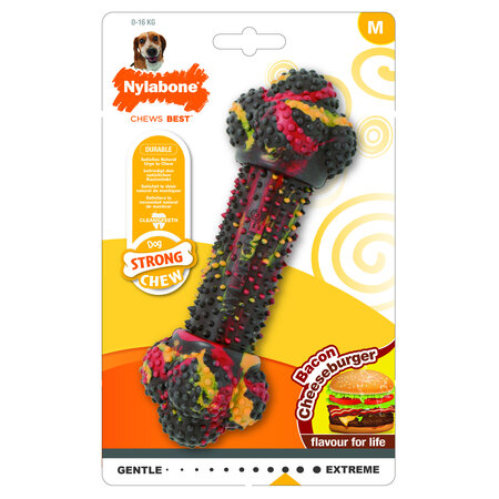 Nylabone Rubberen hondenspeeltje Strong chew bacon cheeseburger medium