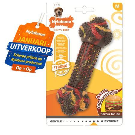 Nylabone Rubberen hondenspeeltje Strong chew bacon cheeseburger medium