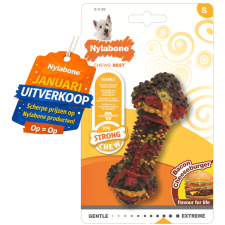 Nylabone Rubberen hondenspeeltje Strong chew bacon cheeseburger Small