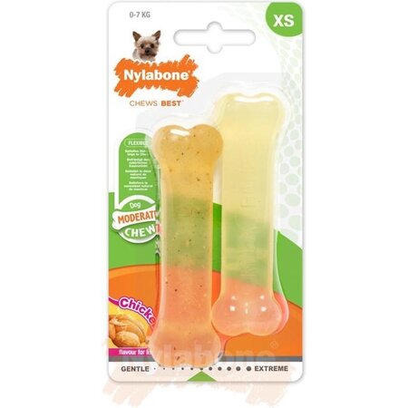 Nylabone Moderate Duopack XS Kauwbotten – Kip & Rund is speciaal ontwikkeld voor extra kleine honden tot 7 kg