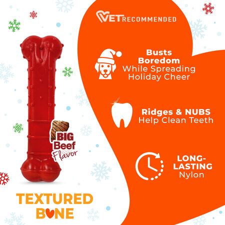 Nylabone Power Chew Holiday Bone Medium Beef – Het perfecte kerstcadeau voor krachtige kauwers