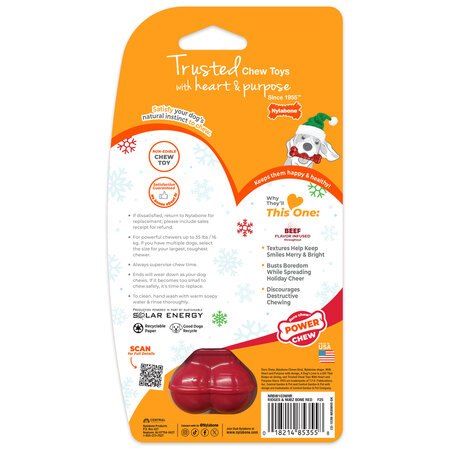 Nylabone Power Chew Holiday Bone Medium Beef – Het perfecte kerstcadeau voor krachtige kauwers