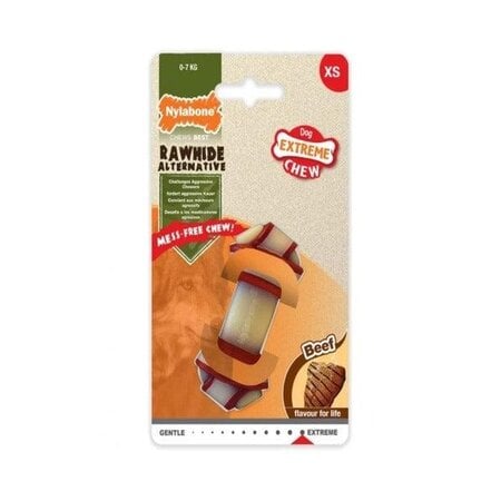 Nylabone Extreme Chew Rawhide Alternative Knot Bone Beef XS – Extra Sterk Kauwbot – NRKR101