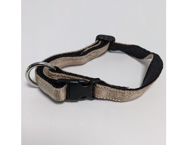 De-Tail Halsband nylon met zachte voering+snelsluiting 10mm x 20-30cm -beige