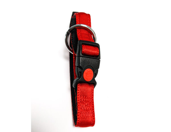 De-Tail Halsband Nylon met zachte voering en snelsluiting 15 mm x 25-35 cm rood