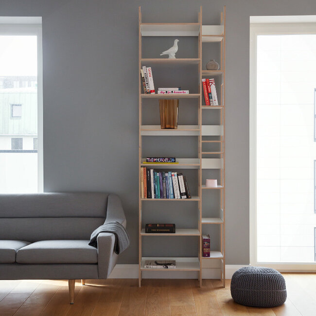 Regal LIXI Klein weiß, eiche, hellgrau, schwarz