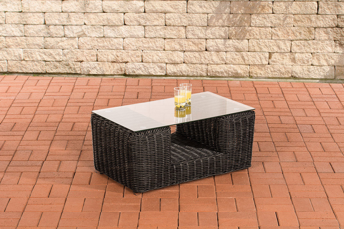 Garten Glastisch Polyrattan Moss schwarz 80 cm