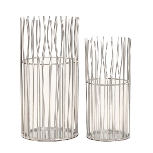2-teilig Windlicht Kerzenhalter silber