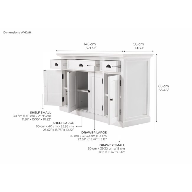 Buffetschrank mit 4 Türen & 3 Schubladen