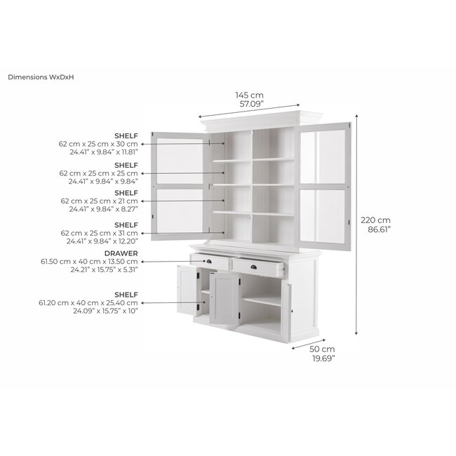 Vitrinenschrank Halifax 145 cm – Stilvolle Präsentation & Massiver Stauraum