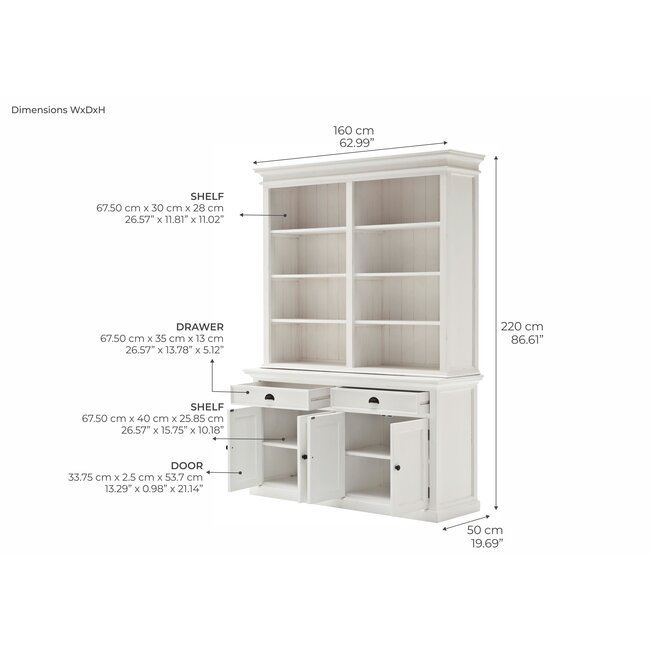 Bücherschrank Halifax 160 cm – Zeitlose Eleganz und Maximaler Stauraum