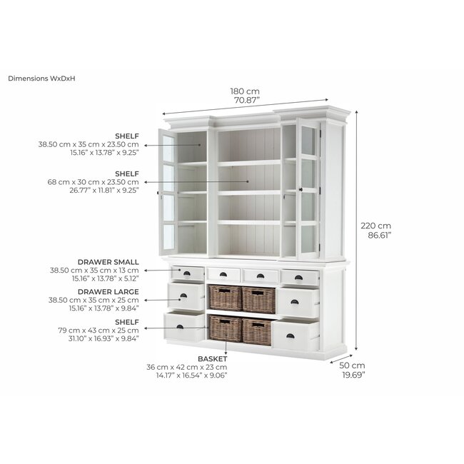 Bibliothek Vitrine mit Korb Set und Glaseinsatz