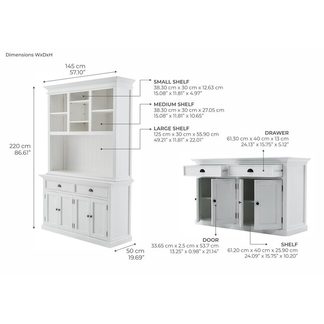 Geschirrschrank und Regal Halifax 145 cm – Klassische Eleganz für Ihr Zuhause