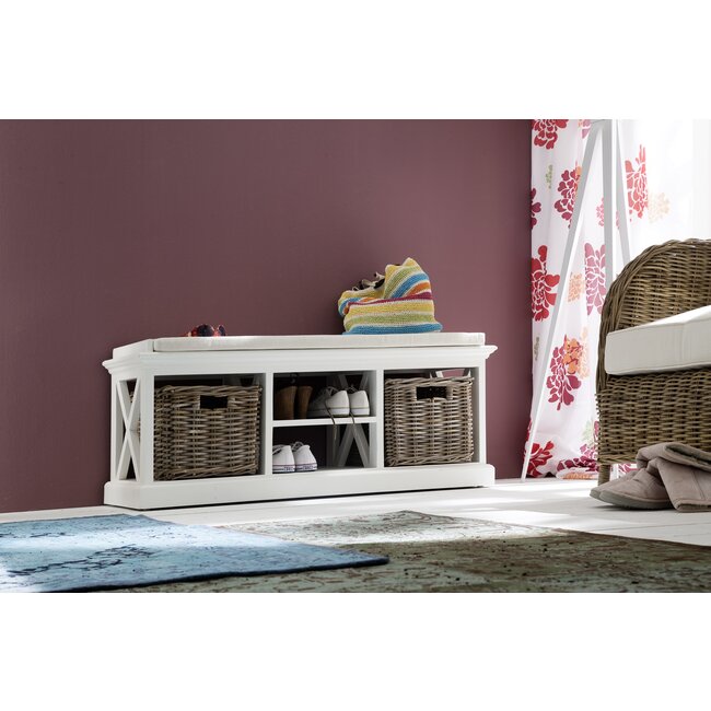Schuhbank mit Korb-Set weiß