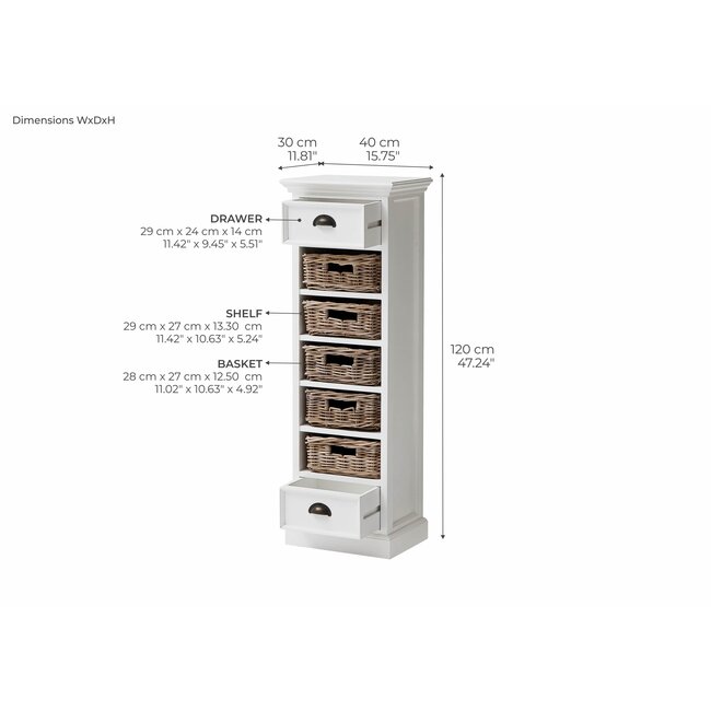 Turm-Kommode Halifax 120 cm – Stilvolles Ordnungswunder mit Rattan-Akzenten