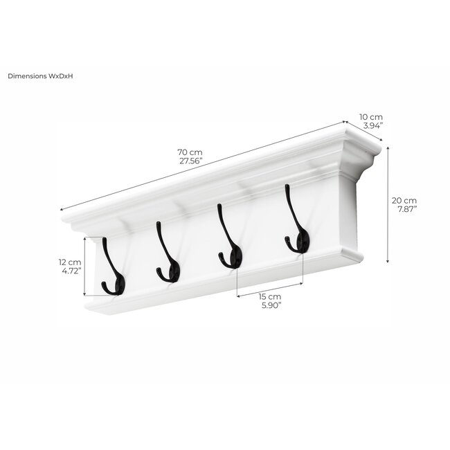 4 Haken Wandgarderobe weiß