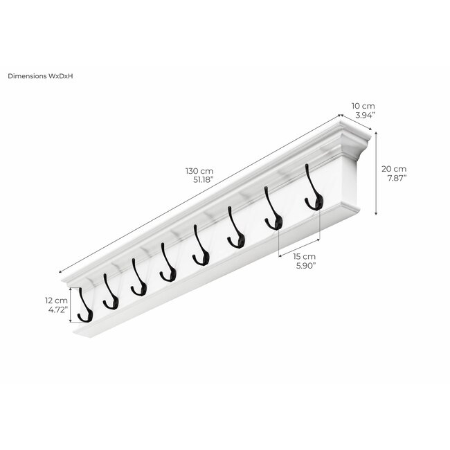 8 Haken Wandgarderobe weiß