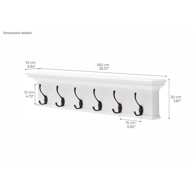 6 Haken Wandgarderobe weiß