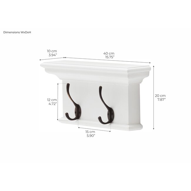 2 Haken Wandgarderobe weiß