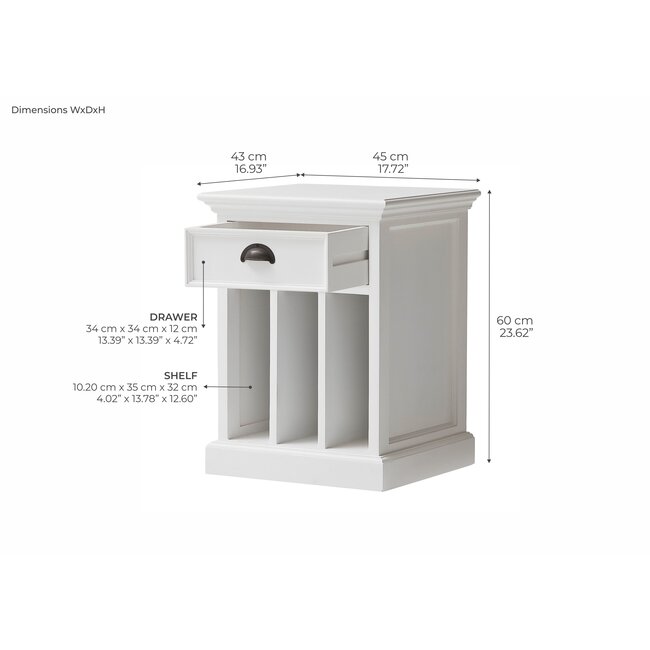 Nachttisch mit Längsregal weiß