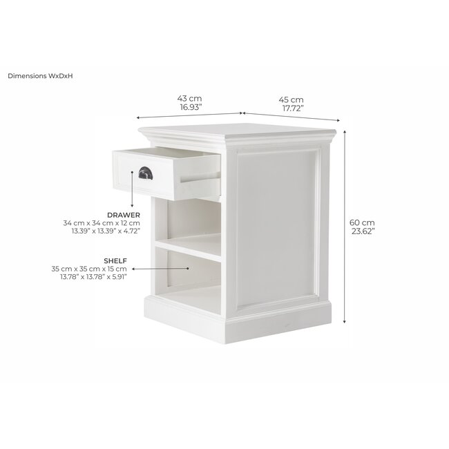 Nachttisch mit Querregal weiß