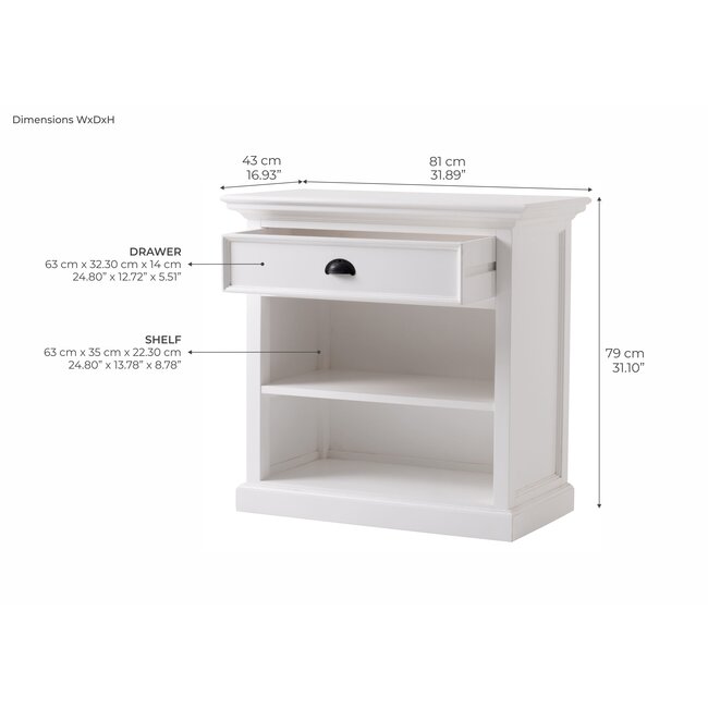 Nachttisch mit Querregal weiß