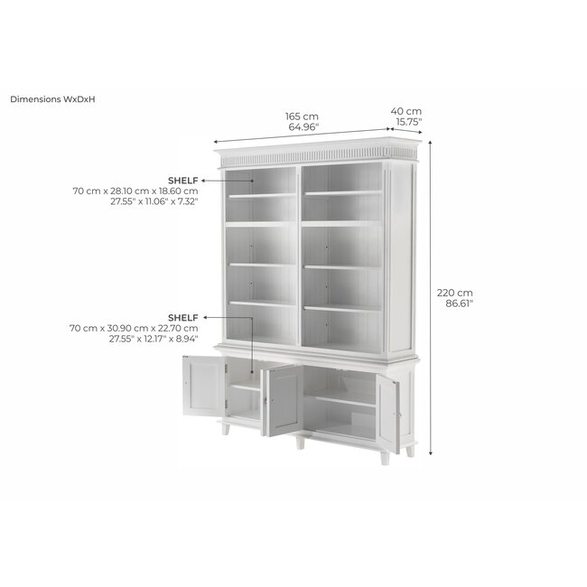 Bücherschrank Skansen – Landhaus-Stil in Weiß (165x220 cm)