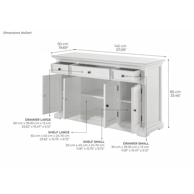 Buffetschrank mit 4 Türen & 3 Schubladen