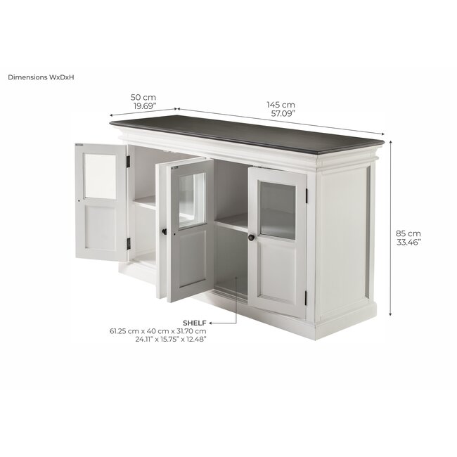 Buffetschrank Provence – Weiß & Schwarz, mit 4 Glastüren