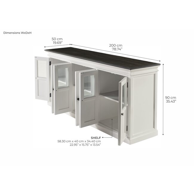 Buffet Provence XL – Weiß und Schwarz, 6 Glastüren