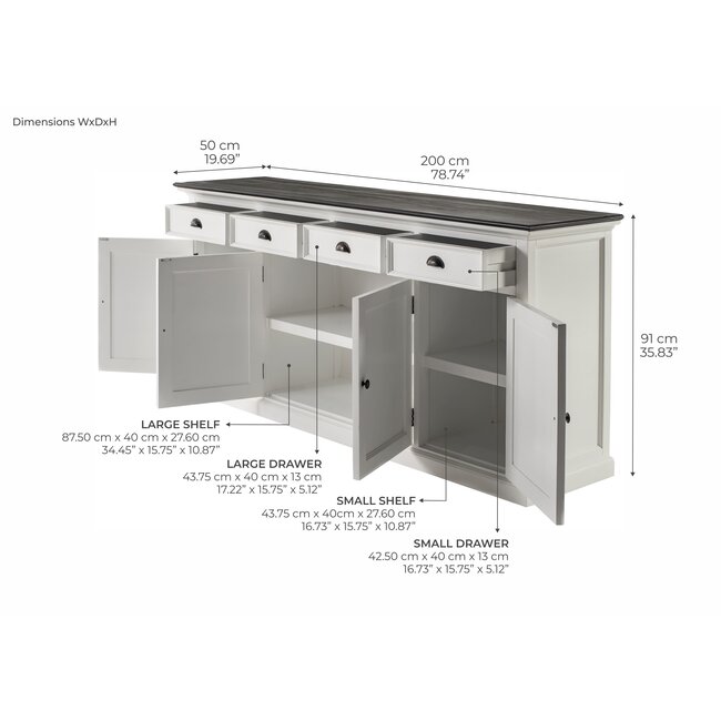 Sideboard Provence XXL – Weiß und Schwarz, Mahagoni