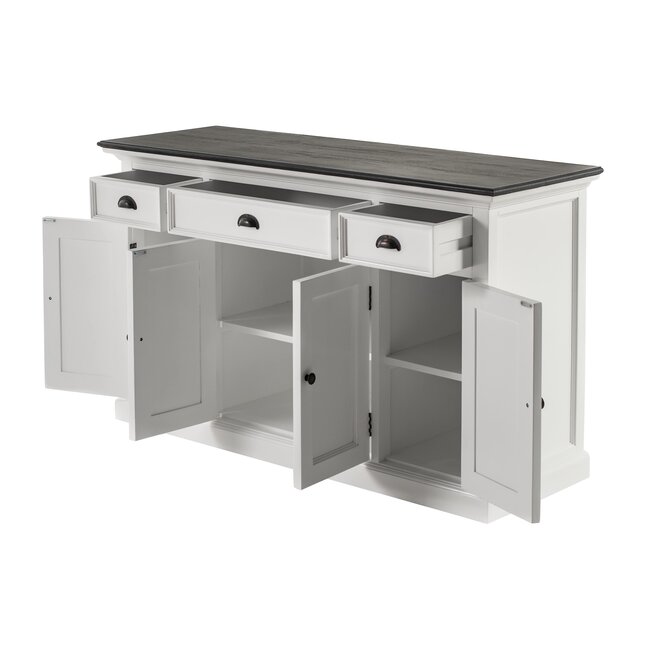 Sideboard Provence – Weiß und Schwarz, Shaker-Stil mit 3 Schubladen